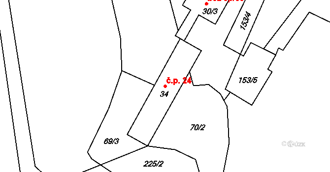 Přívlaky 24, Žiželice na parcele st. 34/2 v KÚ Přívlaky, Katastrální mapa