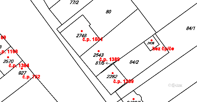 Velké Bílovice 1389 na parcele st. 2543 v KÚ Velké Bílovice, Katastrální mapa