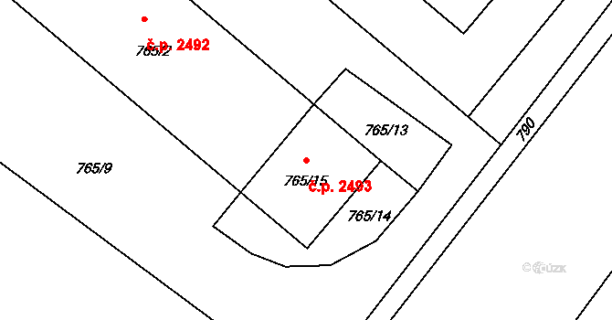 Rožnov pod Radhoštěm 2493 na parcele st. 765/15 v KÚ Tylovice, Katastrální mapa
