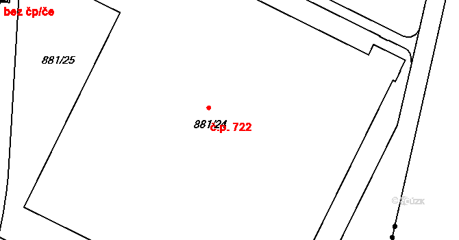 Hostavice 722, Praha na parcele st. 881/24 v KÚ Hostavice, Katastrální mapa