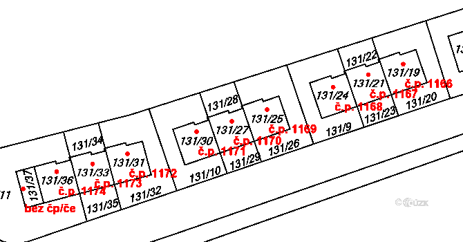 Černice 1170, Plzeň na parcele st. 131/27 v KÚ Černice, Katastrální mapa