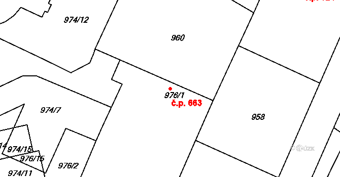 Velká Bíteš 663 na parcele st. 976/1 v KÚ Velká Bíteš, Katastrální mapa