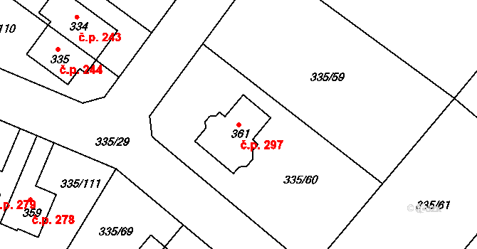 Tachlovice 297 na parcele st. 361 v KÚ Tachlovice, Katastrální mapa