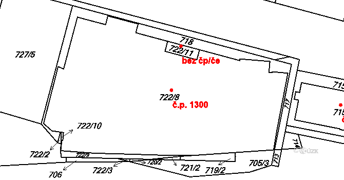 Košíře 1300, Praha na parcele st. 722/8 v KÚ Košíře, Katastrální mapa