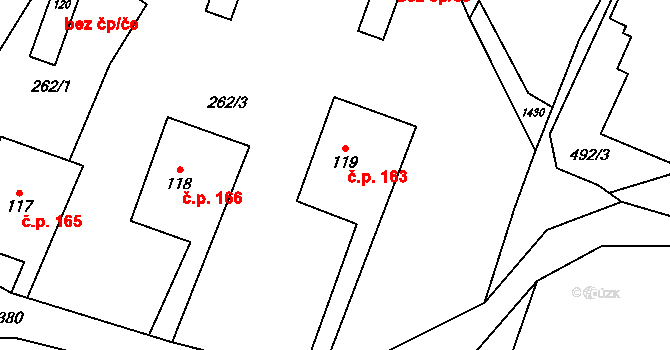 Tylov 163, Lomnice na parcele st. 119 v KÚ Tylov, Katastrální mapa
