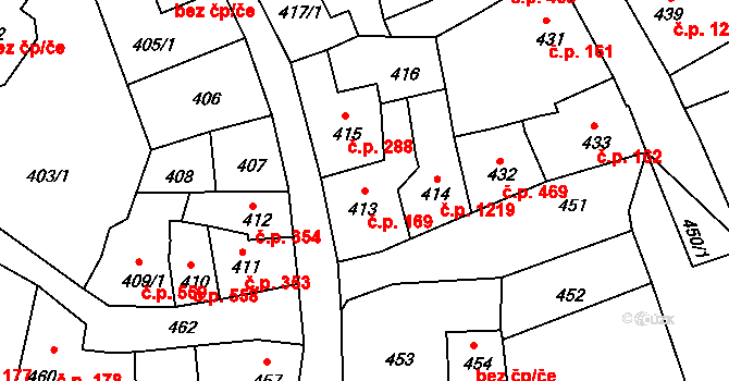 Předměstí 169, Litoměřice na parcele st. 413 v KÚ Litoměřice, Katastrální mapa