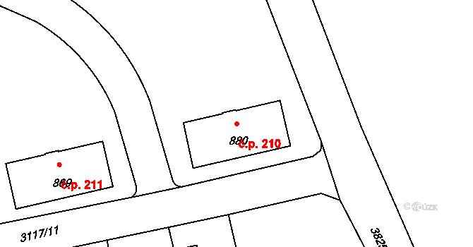 Týnec nad Sázavou 210 na parcele st. 880 v KÚ Týnec nad Sázavou, Katastrální mapa