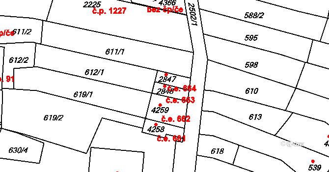 Kyjov 663 na parcele st. 2848 v KÚ Kyjov, Katastrální mapa