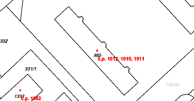 Hrabůvka 1010,1011,1012, Ostrava na parcele st. 985 v KÚ Hrabůvka, Katastrální mapa