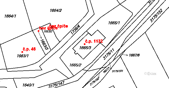 Polanka nad Odrou 1132, Ostrava na parcele st. 1665/3 v KÚ Polanka nad Odrou, Katastrální mapa