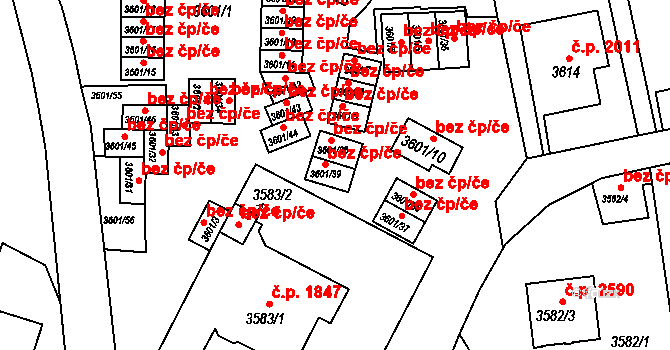Teplice 39142426 na parcele st. 3601/39 v KÚ Teplice, Katastrální mapa
