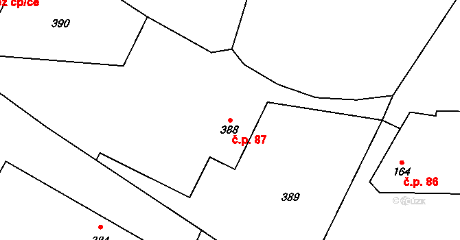 Dolní Ves 87, Fryšták na parcele st. 388 v KÚ Dolní Ves, Katastrální mapa