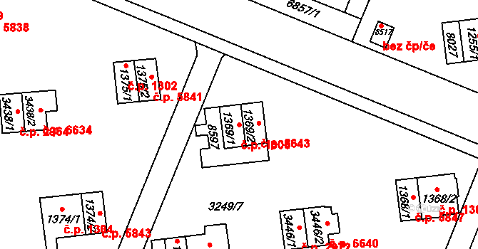 Zlín 1305 na parcele st. 1369/1 v KÚ Zlín, Katastrální mapa
