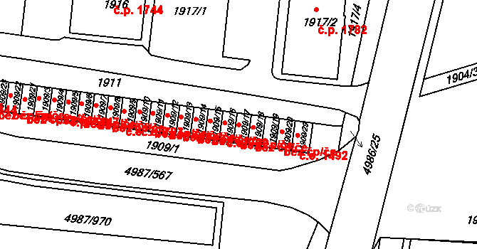 Louny 46258426 na parcele st. 1909/17 v KÚ Louny, Katastrální mapa