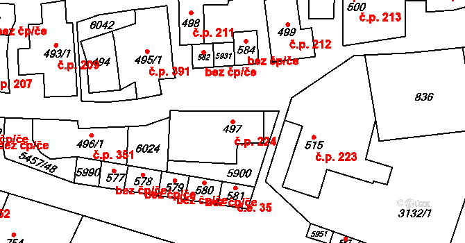 Polešovice 224 na parcele st. 497 v KÚ Polešovice, Katastrální mapa