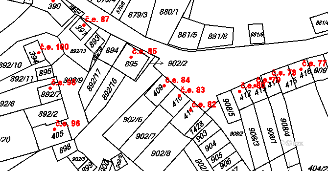 Chvalovice 84 na parcele st. 409 v KÚ Chvalovice, Katastrální mapa