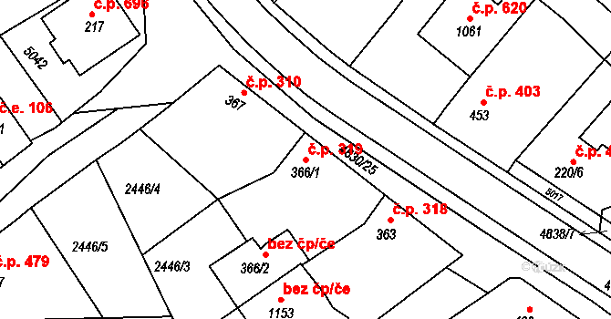 Boršice 319 na parcele st. 366/1 v KÚ Boršice u Buchlovic, Katastrální mapa