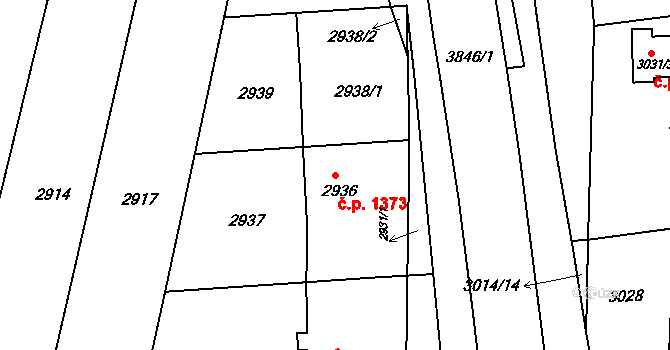 Kunovice 1373 na parcele st. 2936 v KÚ Kunovice u Uherského Hradiště, Katastrální mapa