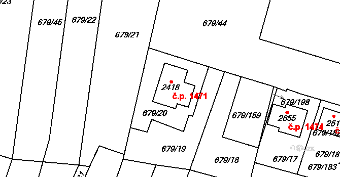 Rosice 1471 na parcele st. 2418 v KÚ Rosice u Brna, Katastrální mapa