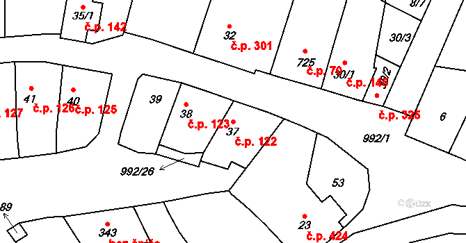 Chrast 122 na parcele st. 37 v KÚ Chrast, Katastrální mapa