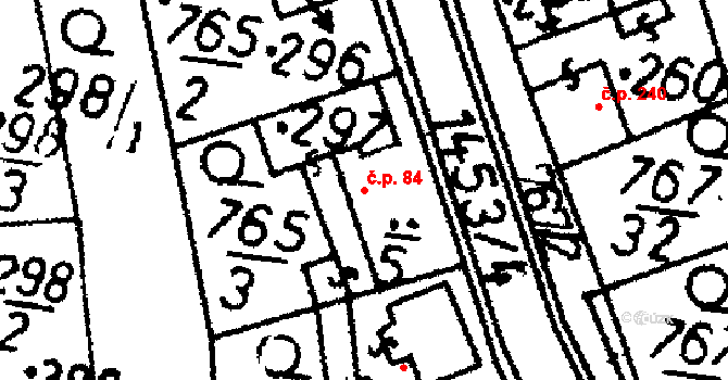 Bernartice 84 na parcele st. 297 v KÚ Bernartice u Milevska, Katastrální mapa