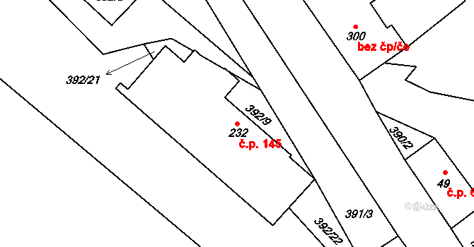Karlštejn 145 na parcele st. 232 v KÚ Budňany, Katastrální mapa