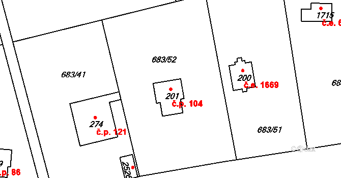 Pikovice 104, Hradištko na parcele st. 201 v KÚ Hradištko pod Medníkem, Katastrální mapa