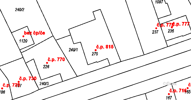 Rudná 815 na parcele st. 270 v KÚ Hořelice, Katastrální mapa