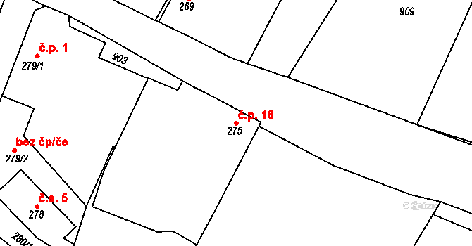 Mrchojedy 16, Meclov na parcele st. 275 v KÚ Mrchojedy, Katastrální mapa