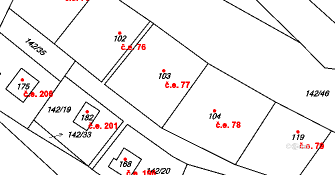 Travná 77, Horní Bradlo na parcele st. 103 v KÚ Travná u Horního Bradla, Katastrální mapa