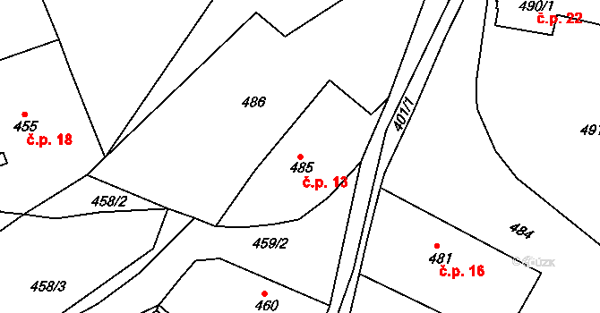 Václavice 13, Provodov-Šonov na parcele st. 485 v KÚ Provodov, Katastrální mapa