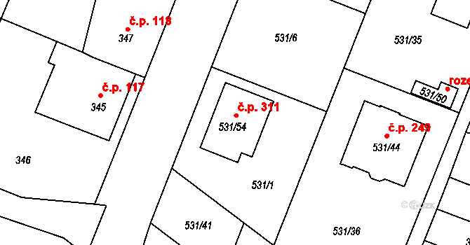 Bystrovany 311 na parcele st. 531/54 v KÚ Bystrovany, Katastrální mapa