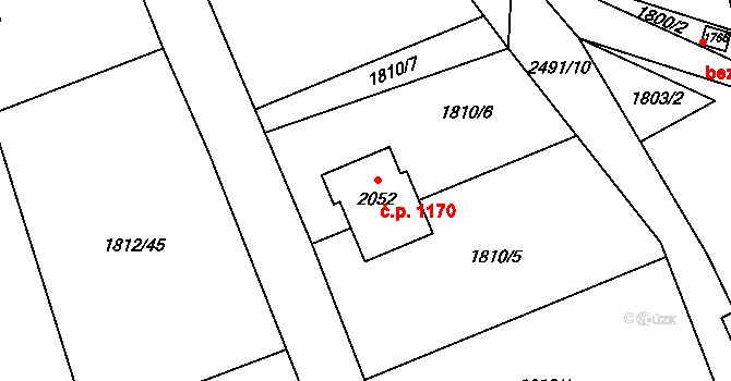 Polná 1170 na parcele st. 2052 v KÚ Polná, Katastrální mapa