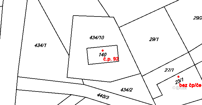 Lipec 92 na parcele st. 140 v KÚ Lipec, Katastrální mapa