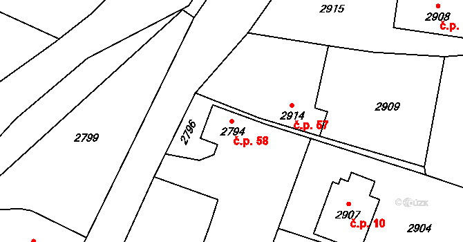 Bravantice 58 na parcele st. 2794 v KÚ Bravantice, Katastrální mapa