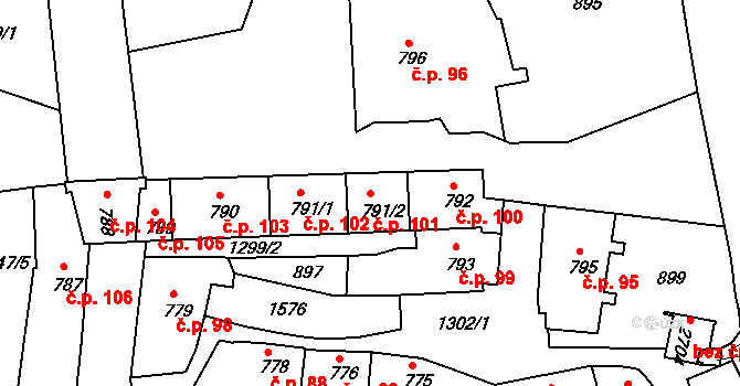 Latrán 101, Český Krumlov na parcele st. 791/2 v KÚ Český Krumlov, Katastrální mapa