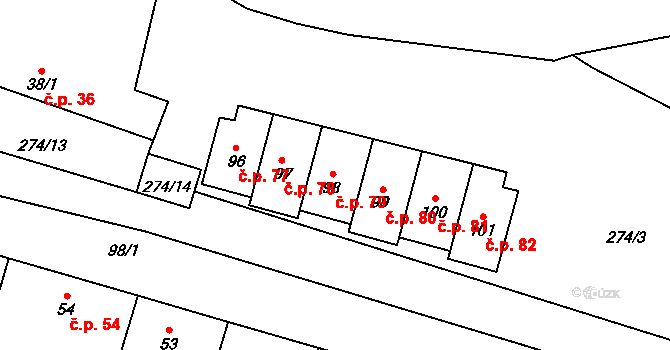 Křtětice 79, Vodňany na parcele st. 98 v KÚ Křtětice, Katastrální mapa