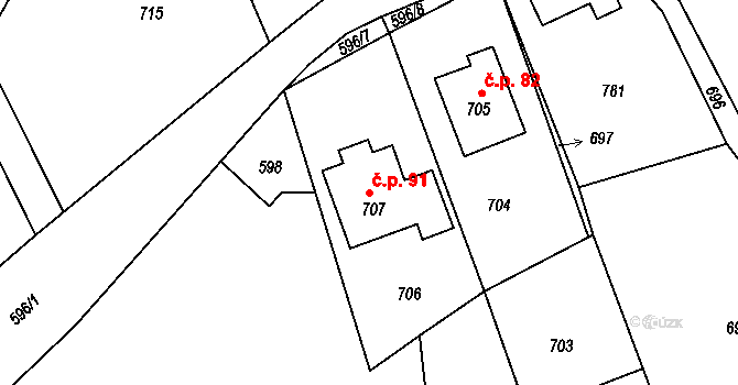 Loučky 91, Zátor na parcele st. 707 v KÚ Loučky u Zátoru, Katastrální mapa