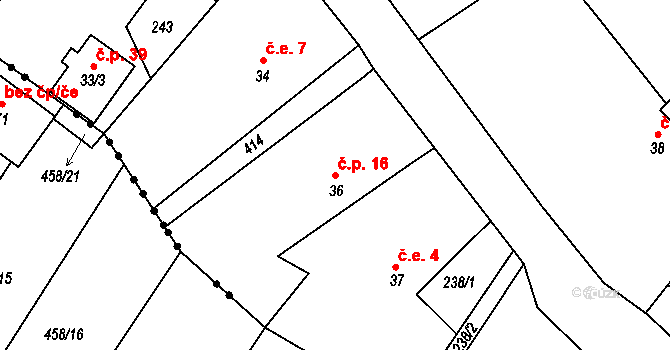 Římovice 16, Golčův Jeníkov na parcele st. 36 v KÚ Římovice, Katastrální mapa