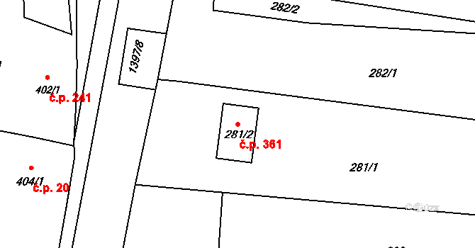 Bělotín 361 na parcele st. 281/2 v KÚ Bělotín, Katastrální mapa