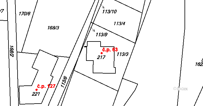 Pulice 63, Dobruška na parcele st. 217 v KÚ Pulice, Katastrální mapa