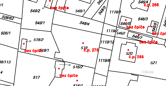 Štěnovice 275 na parcele st. 519 v KÚ Štěnovice, Katastrální mapa