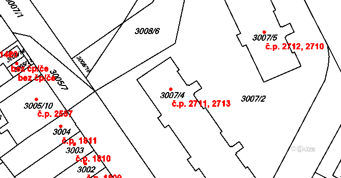 Znojmo 2711,2713 na parcele st. 3007/4 v KÚ Znojmo-město, Katastrální mapa