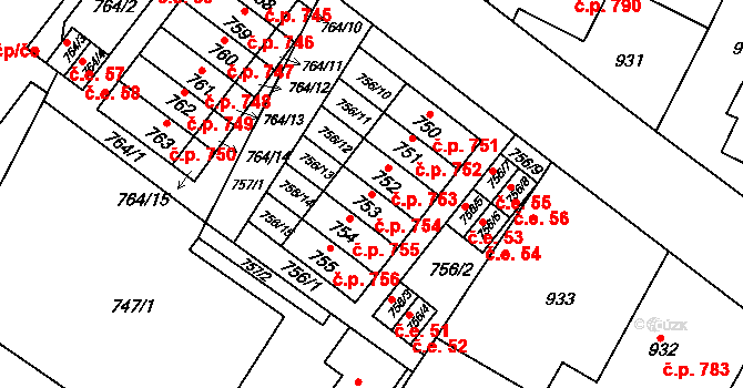 Moravský Krumlov 754 na parcele st. 753 v KÚ Moravský Krumlov, Katastrální mapa