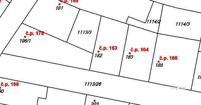 Jíkev 163 na parcele st. 182 v KÚ Jíkev, Katastrální mapa