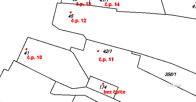 Polipsy 11, Čestín na parcele st. 42/1 v KÚ Polipsy, Katastrální mapa