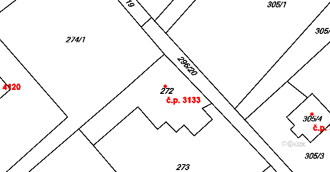 Mělník 3133 na parcele st. 272 v KÚ Vehlovice, Katastrální mapa