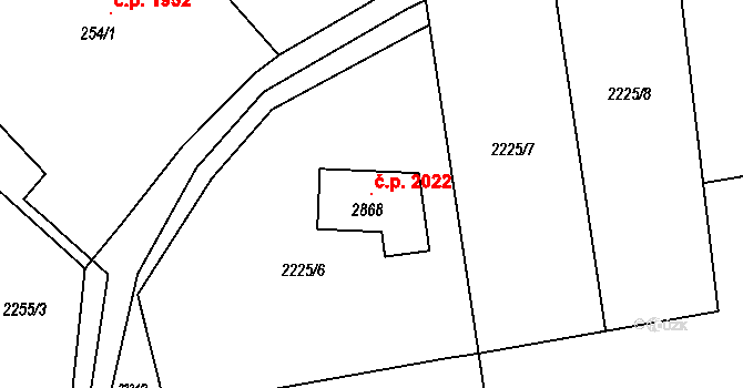 Tišnov 2022 na parcele st. 2868 v KÚ Tišnov, Katastrální mapa