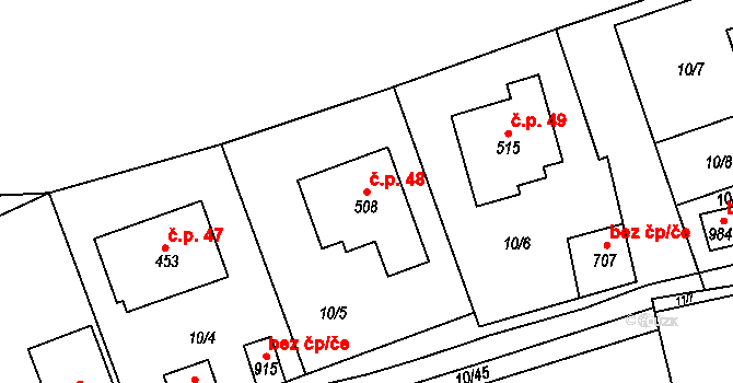 Husinec 48 na parcele st. 508 v KÚ Husinec u Řeže, Katastrální mapa
