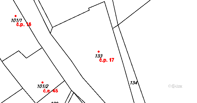 Smědčice 17 na parcele st. 133 v KÚ Smědčice, Katastrální mapa